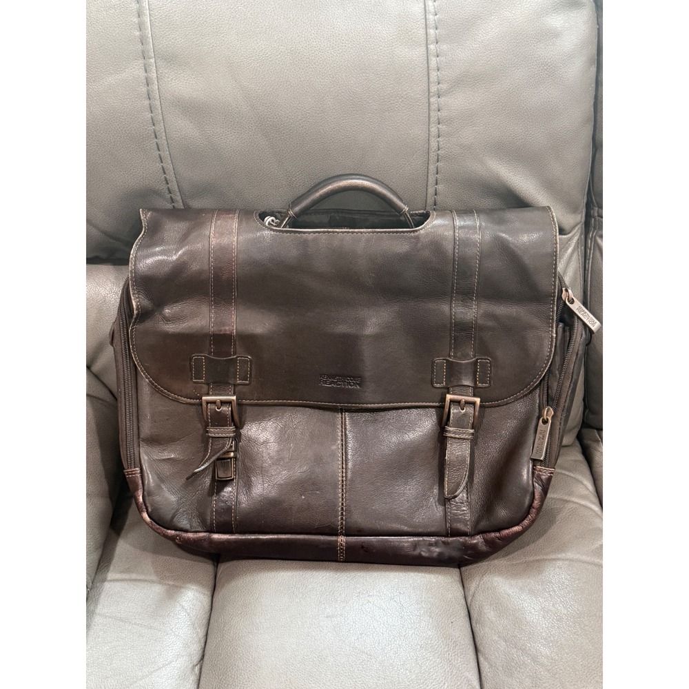 Kenneth Cole Reaction Brown Leather Messenger Bag Briefcase Laptop Satchel
